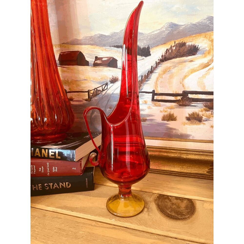 Vintage L.E. Smith Amberina Glass Candle Holder Pedestal Base UV Reactive